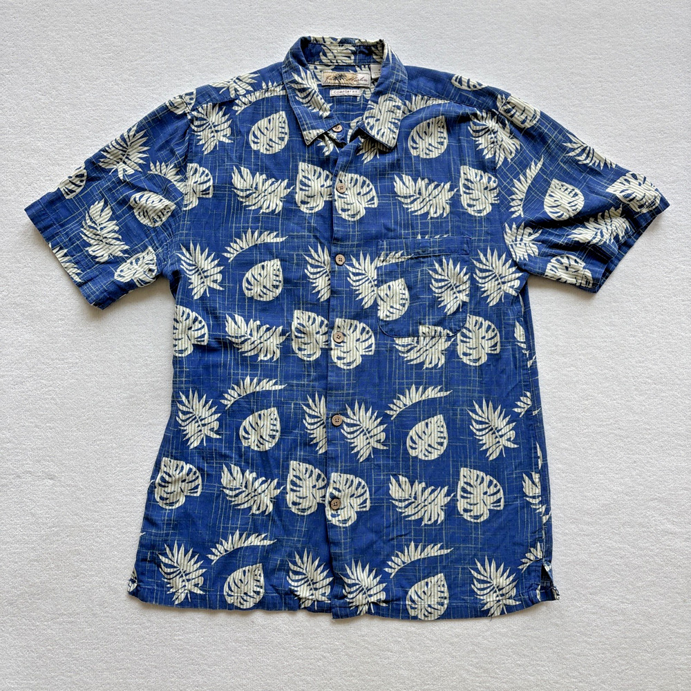 Joe Marlin‎ Button Down Shirt Mens Medium Blue Tropical Leaf Print Comfort Fit
